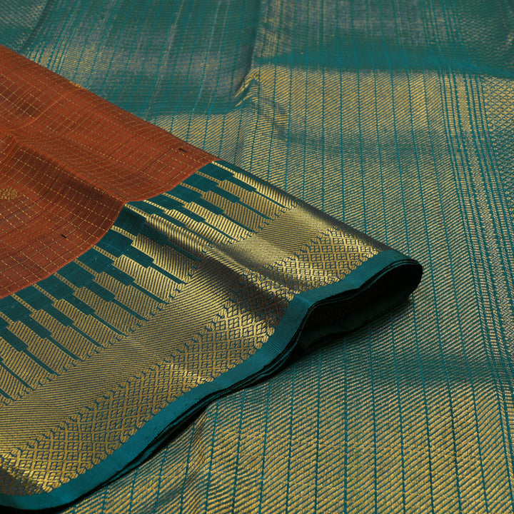 Hayagrivas Handloom Rust Orange Kanjivaram Silk Saree with Ramar Green Border KBF48D12-1