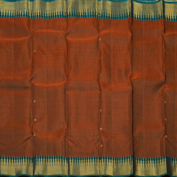 Hayagrivas Handloom Rust Orange Kanjivaram Silk Saree with Ramar Green Border KBF48D12-1