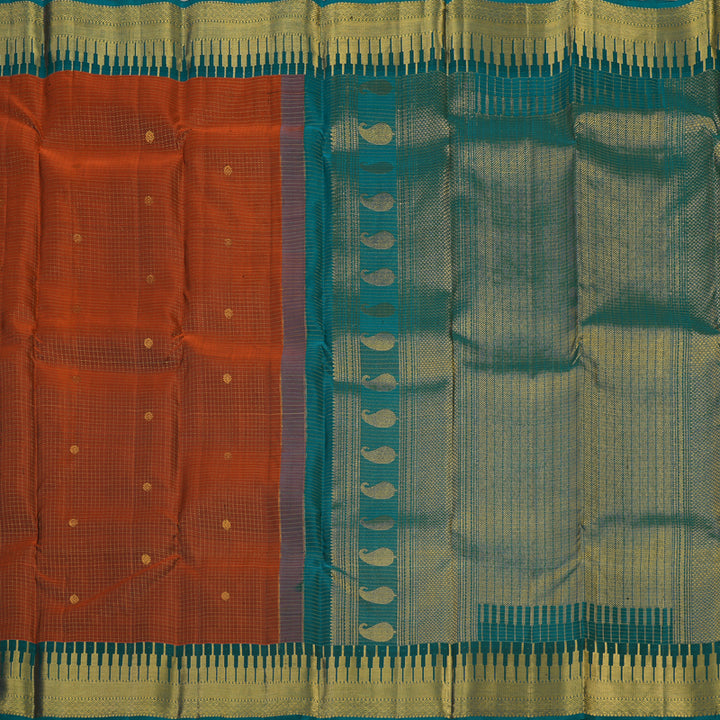 Hayagrivas Handloom Rust Orange Kanjivaram Silk Saree with Ramar Green Border KBF48D12-1