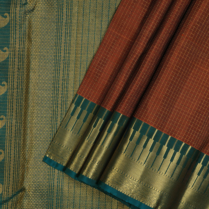 Hayagrivas Handloom Rust Orange Kanjivaram Silk Saree with Ramar Green Border KBF48D12-1