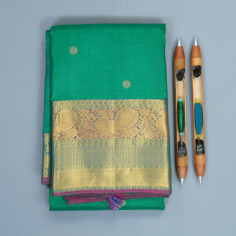 Hayagrivas Handloom Green Kanjivaram Silk Saree with Mayilkazhuthu Border KBF48D4-1