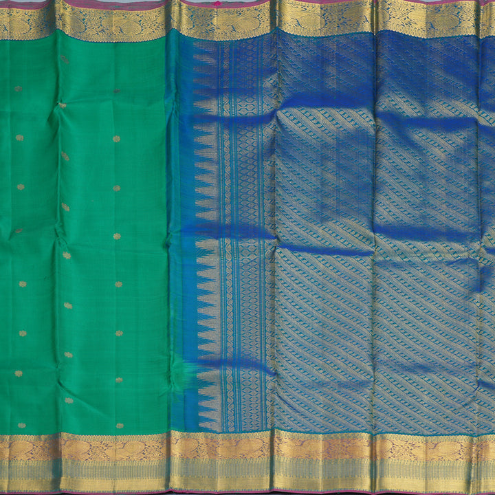 Hayagrivas Handloom Green Kanjivaram Silk Saree with Mayilkazhuthu Border KBF48D4-1