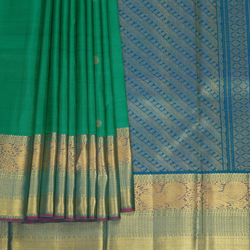 Hayagrivas Handloom Green Kanjivaram Silk Saree with Mayilkazhuthu Border KBF48D4-1