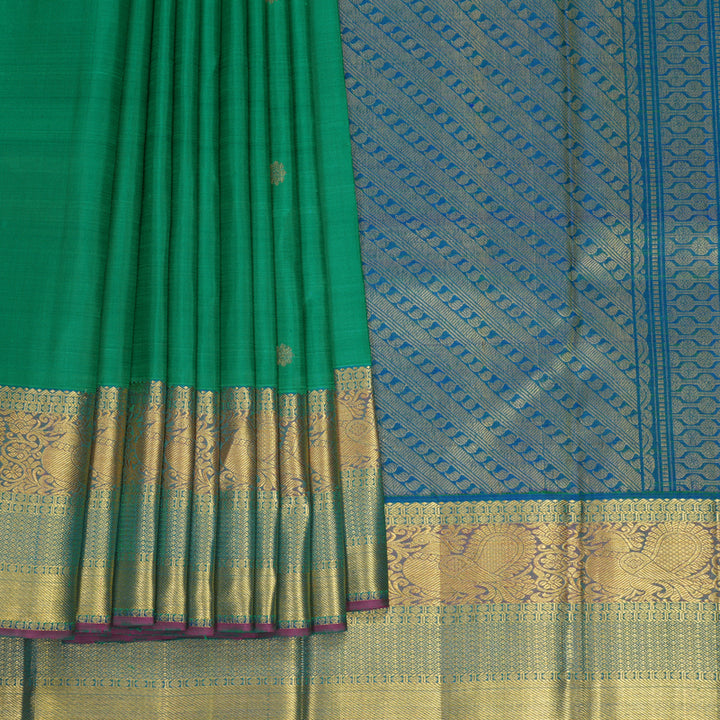 Hayagrivas Handloom Green Kanjivaram Silk Saree with Mayilkazhuthu Border KBF48D4-1