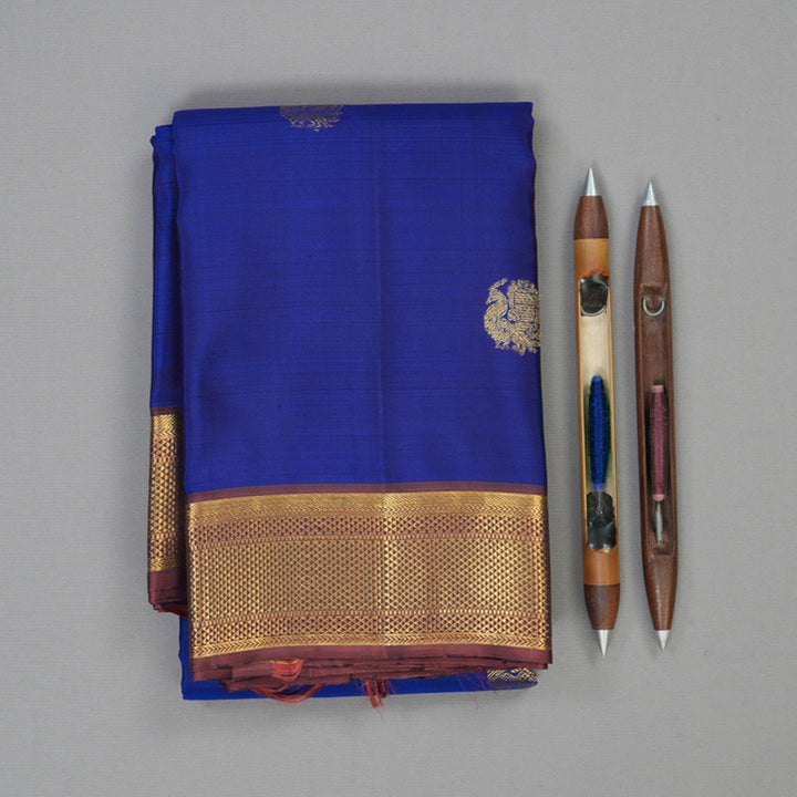 Hayagrivas Handloom Royal Blue Kanjivaram Silk Saree with Rust Border KBF48D4-2