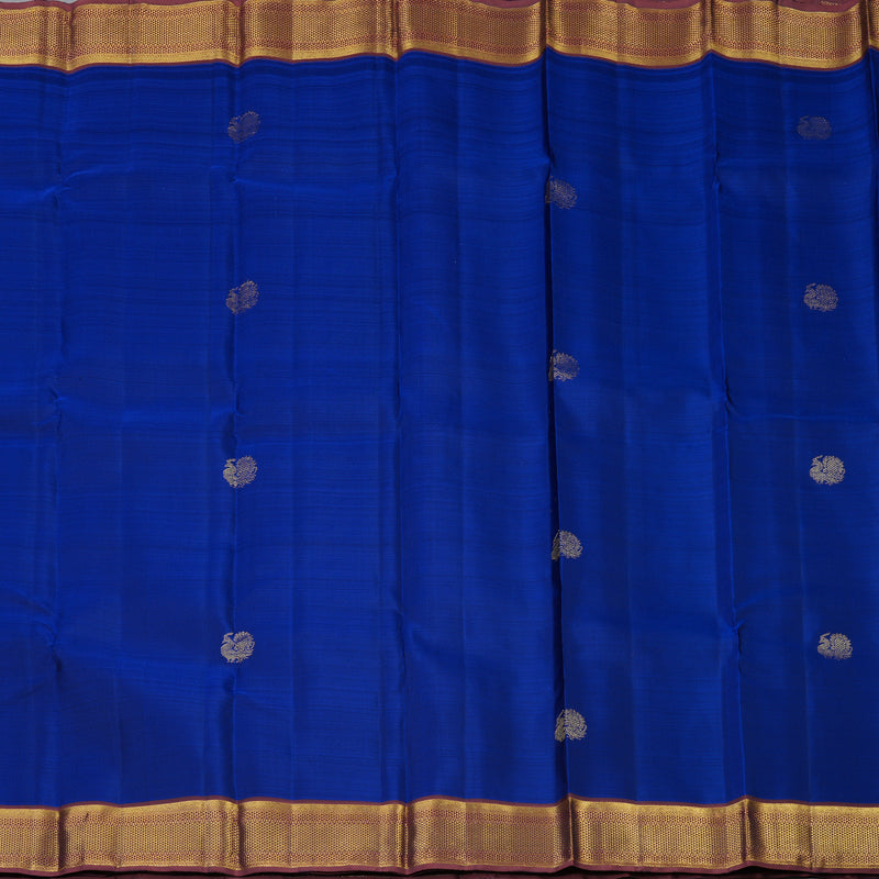 Hayagrivas Handloom Royal Blue Kanjivaram Silk Saree with Rust Border KBF48D4-2