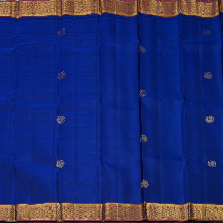 Hayagrivas Handloom Royal Blue Kanjivaram Silk Saree with Rust Border KBF48D4-2