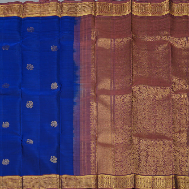 Hayagrivas Handloom Royal Blue Kanjivaram Silk Saree with Rust Border KBF48D4-2