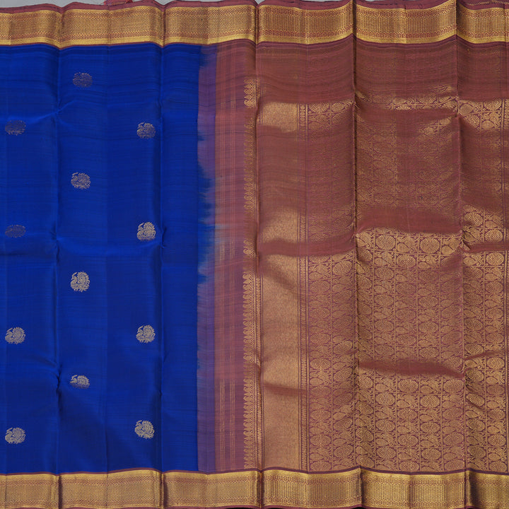 Hayagrivas Handloom Royal Blue Kanjivaram Silk Saree with Rust Border KBF48D4-2