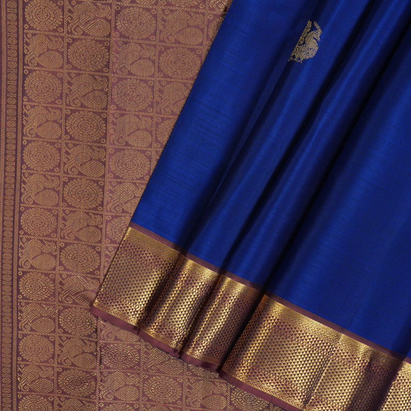 Hayagrivas Handloom Royal Blue Kanjivaram Silk Saree with Rust Border KBF48D4-2
