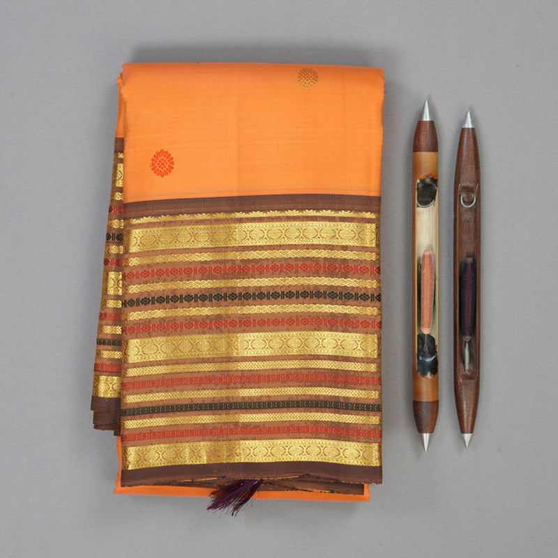 Hayagrivas Handloom Carrot Orange Kanjivaram Silk Saree with Brown Border KBF48D8-3