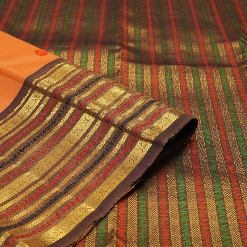 Hayagrivas Handloom Carrot Orange Kanjivaram Silk Saree with Brown Border KBF48D8-3