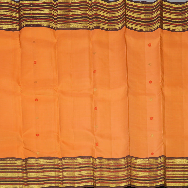 Hayagrivas Handloom Carrot Orange Kanjivaram Silk Saree with Brown Border KBF48D8-3