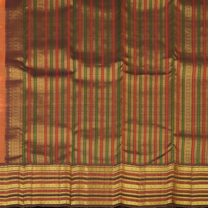 Hayagrivas Handloom Carrot Orange Kanjivaram Silk Saree with Brown Border KBF48D8-3