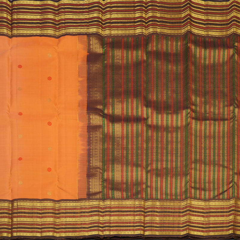 Hayagrivas Handloom Carrot Orange Kanjivaram Silk Saree with Brown Border KBF48D8-3