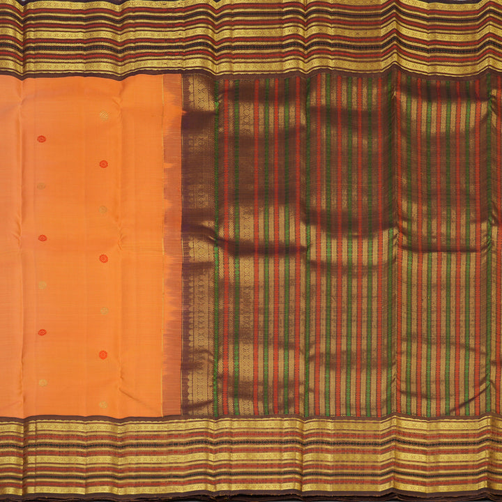 Hayagrivas Handloom Carrot Orange Kanjivaram Silk Saree with Brown Border KBF48D8-3