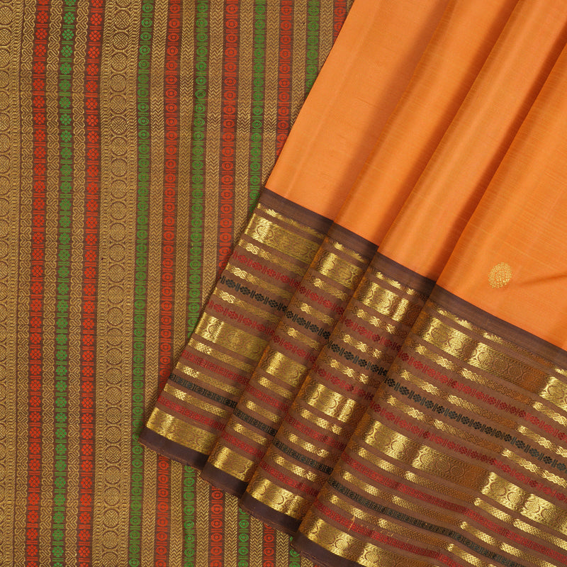 Hayagrivas Handloom Carrot Orange Kanjivaram Silk Saree with Brown Border KBF48D8-3