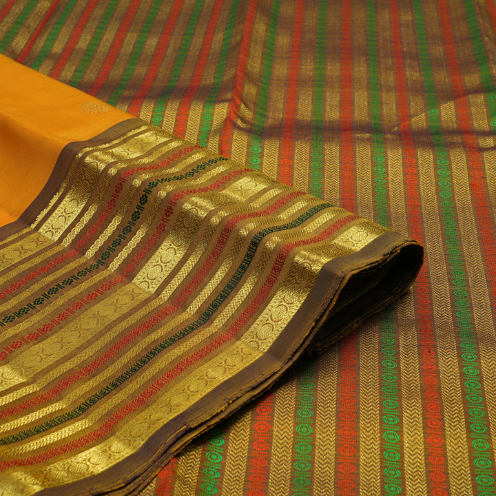 Hayagrivas Handloom Turmeric Yellow Kanjivaram Silk Saree with Golden Brown Border KBF48D8-6