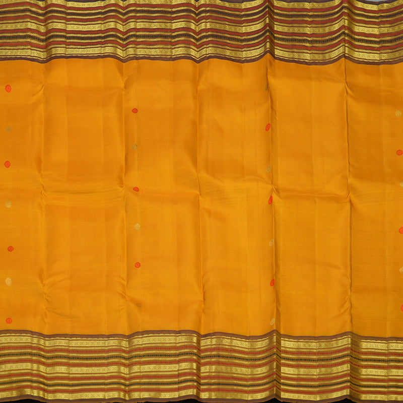 Hayagrivas Handloom Turmeric Yellow Kanjivaram Silk Saree with Golden Brown Border KBF48D8-6