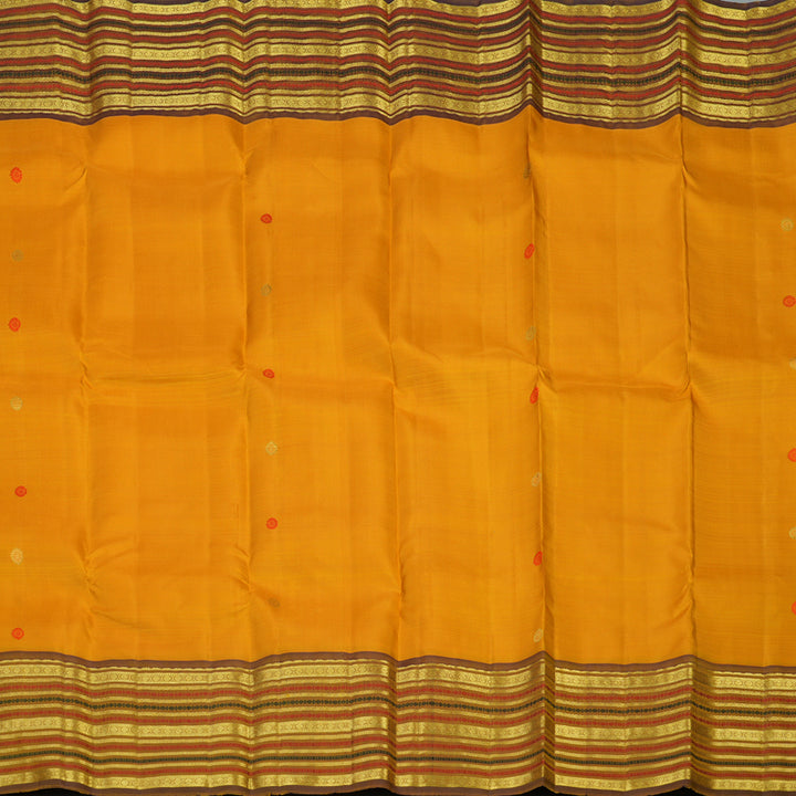 Hayagrivas Handloom Turmeric Yellow Kanjivaram Silk Saree with Golden Brown Border KBF48D8-6