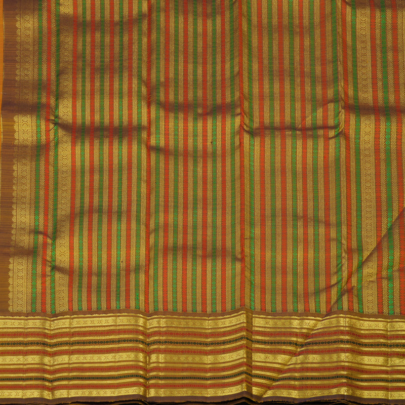 Hayagrivas Handloom Turmeric Yellow Kanjivaram Silk Saree with Golden Brown Border KBF48D8-6