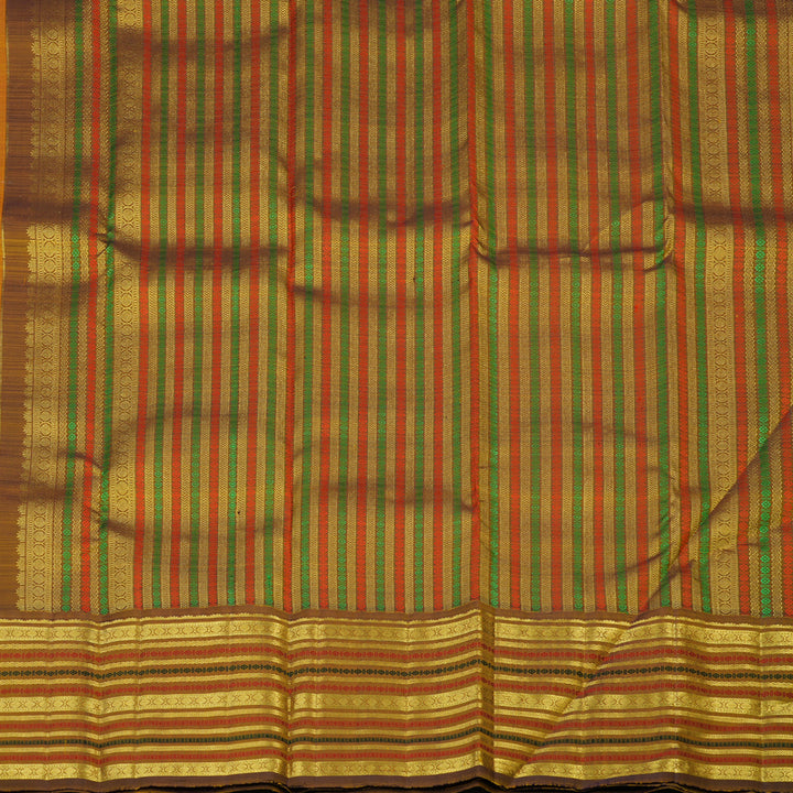 Hayagrivas Handloom Turmeric Yellow Kanjivaram Silk Saree with Golden Brown Border KBF48D8-6