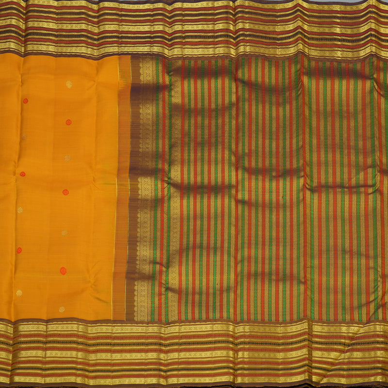 Hayagrivas Handloom Turmeric Yellow Kanjivaram Silk Saree with Golden Brown Border KBF48D8-6