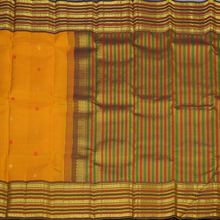Hayagrivas Handloom Turmeric Yellow Kanjivaram Silk Saree with Golden Brown Border KBF48D8-6