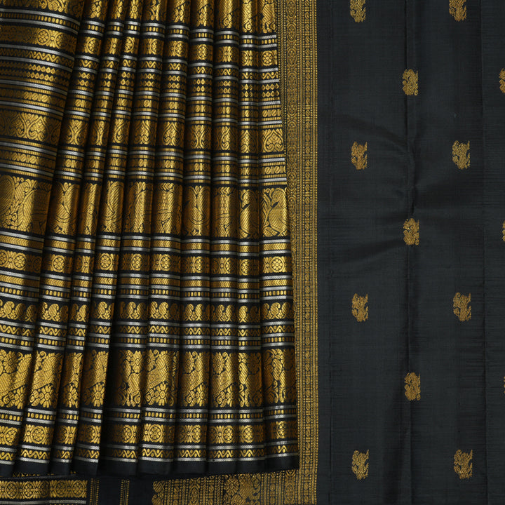 Hayagrivas Handloom Black Kanjivaram Silk Saree KBF490F1-1
