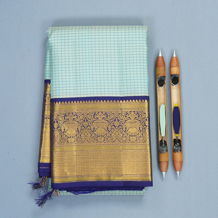 Hayagrivas Handloom Powder Blue Kanjivaram Silk Saree with Dark Blue Border KBF491F2-1