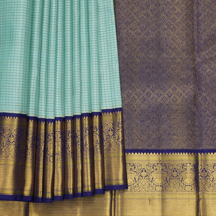 Hayagrivas Handloom Powder Blue Kanjivaram Silk Saree with Dark Blue Border KBF491F2-1