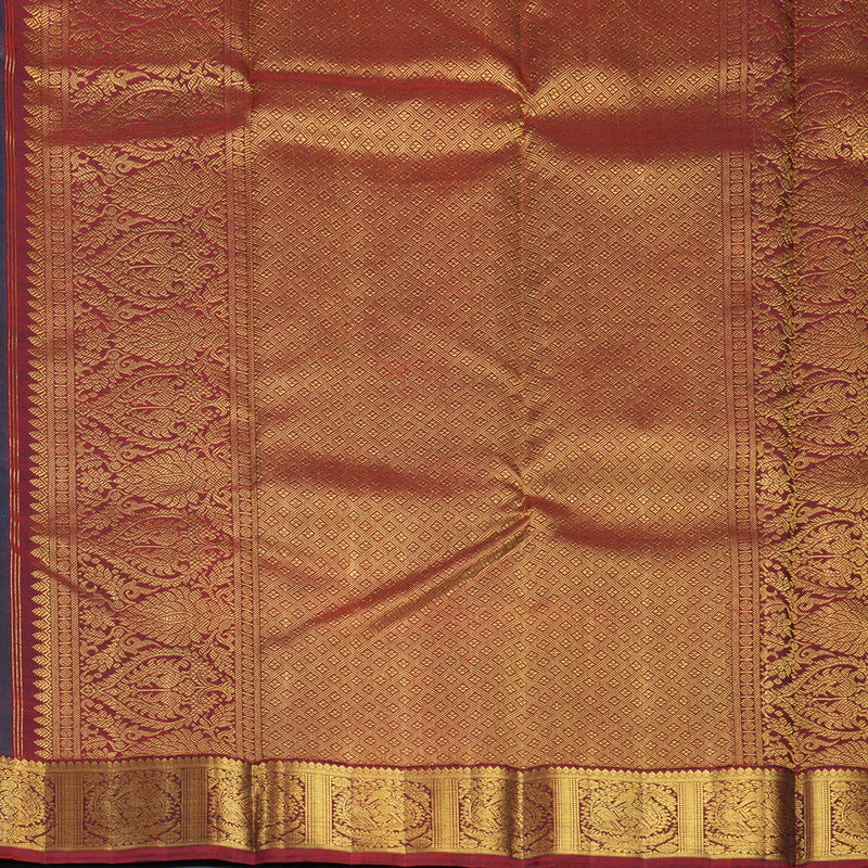 Hayagrivas Handloom Peacock Teal Kanjivaram Silk Saree with Deep Red Border KBF491F4-1
