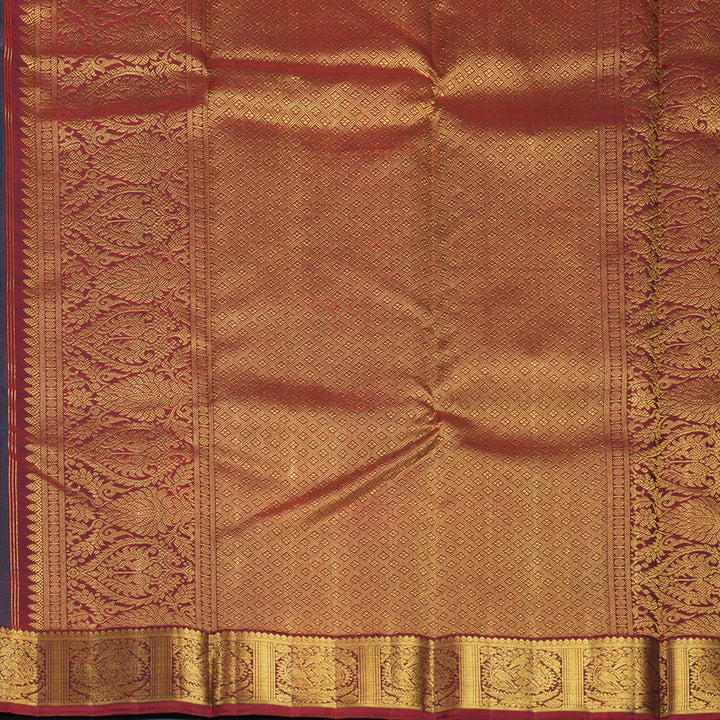 Hayagrivas Handloom Peacock Teal Kanjivaram Silk Saree with Deep Red Border KBF491F4-1