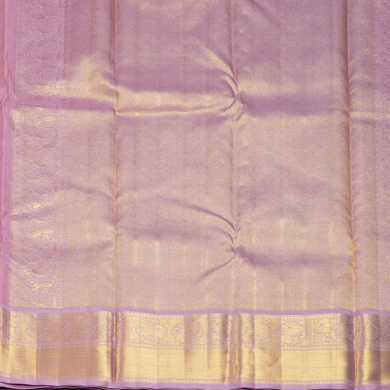Hayagrivas Handloom Peach Pink Kanjivaram Silk Saree with Lavender Border KBF491F5-1