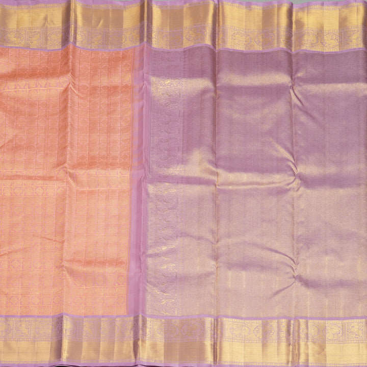 Hayagrivas Handloom Peach Pink Kanjivaram Silk Saree with Lavender Border KBF491F5-1