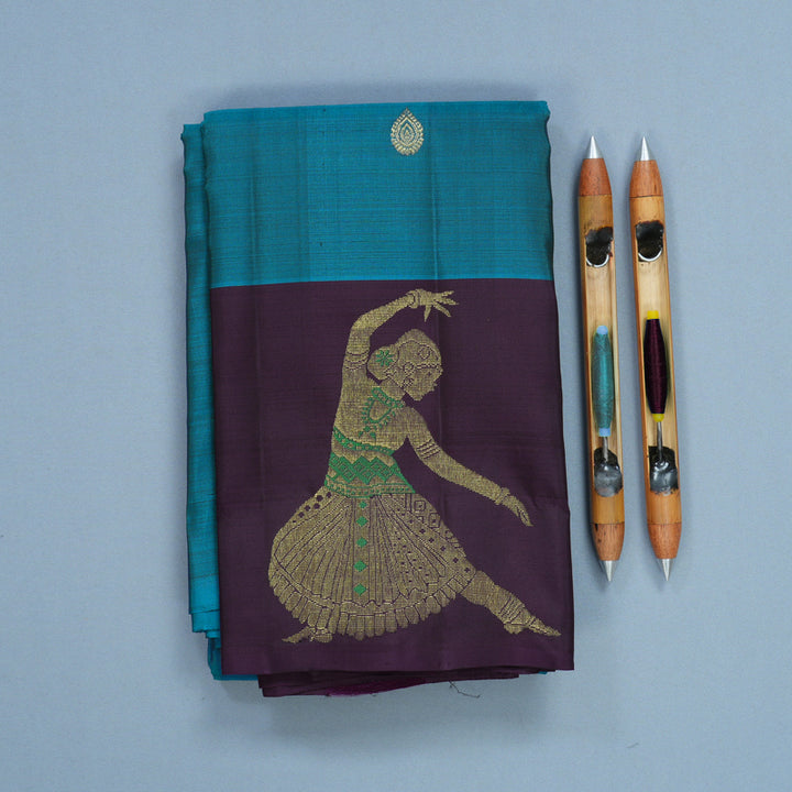Hayagrivas Handloom Teal Blue Kanjivaram Silk Saree with Nagapazham Border KBF492F2-1