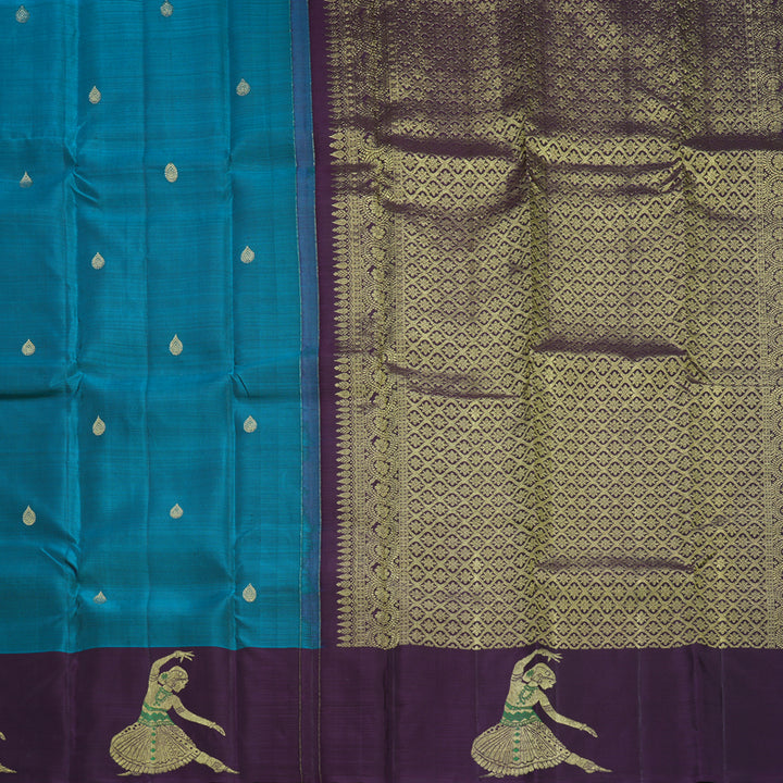 Hayagrivas Handloom Teal Blue Kanjivaram Silk Saree with Nagapazham Border KBF492F2-1