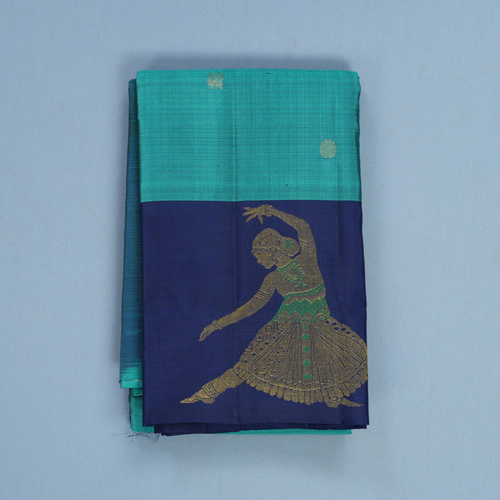 Hayagrivas Handloom Cyan Blue Kanjivaram Silk Saree with Navy Blue Border KBF492F2-3