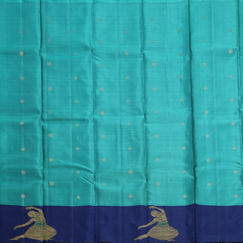 Hayagrivas Handloom Cyan Blue Kanjivaram Silk Saree with Navy Blue Border KBF492F2-3