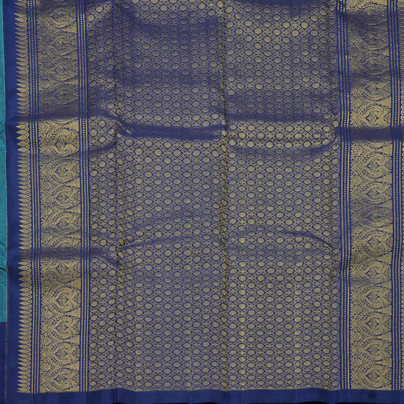 Hayagrivas Handloom Cyan Blue Kanjivaram Silk Saree with Navy Blue Border KBF492F2-3