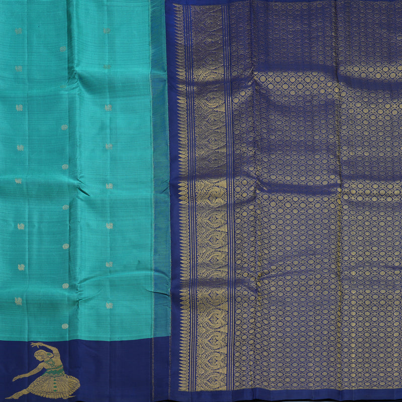 Hayagrivas Handloom Cyan Blue Kanjivaram Silk Saree with Navy Blue Border KBF492F2-3