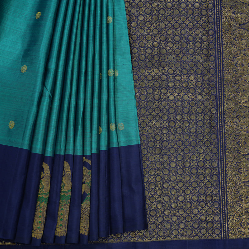 Hayagrivas Handloom Cyan Blue Kanjivaram Silk Saree with Navy Blue Border KBF492F2-3