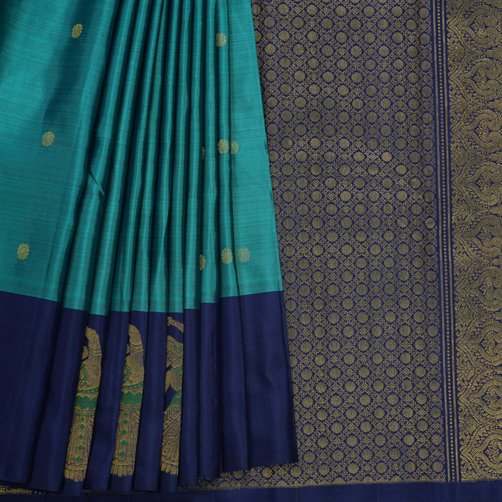 Hayagrivas Handloom Cyan Blue Kanjivaram Silk Saree with Navy Blue Border KBF492F2-3