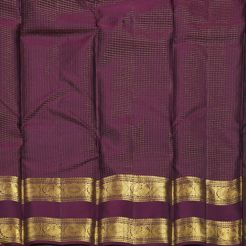 Hayagrivas Handloom Dark Green Kanjivaram Silk Saree with Deep Plum Purple Border KBF492F4-2