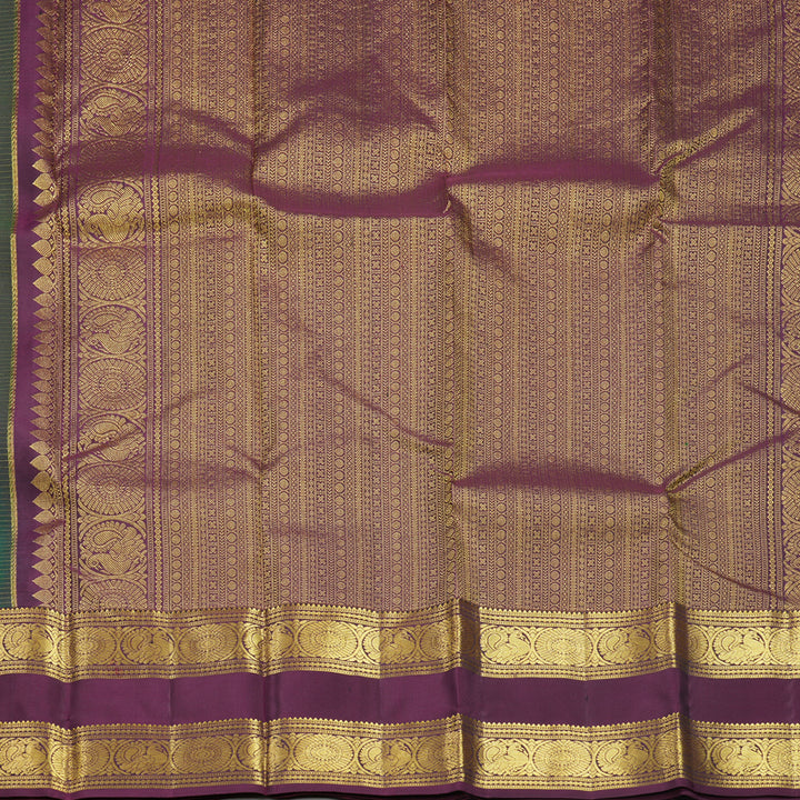 Hayagrivas Handloom Dark Green Kanjivaram Silk Saree with Deep Plum Purple Border KBF492F4-2