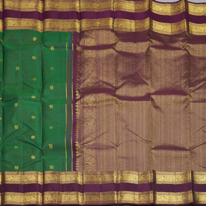 Hayagrivas Handloom Dark Green Kanjivaram Silk Saree with Deep Plum Purple Border KBF492F4-2