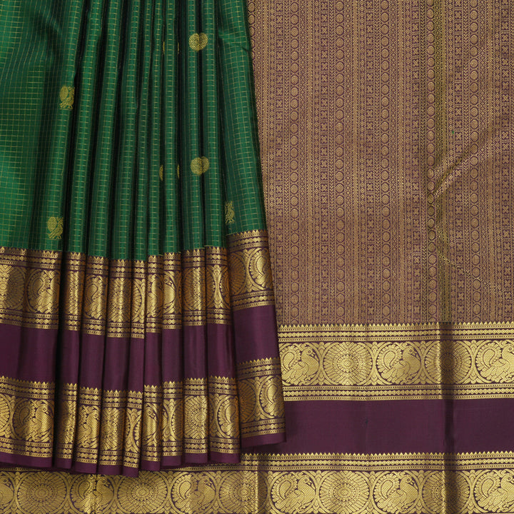 Hayagrivas Handloom Dark Green Kanjivaram Silk Saree with Deep Plum Purple Border KBF492F4-2