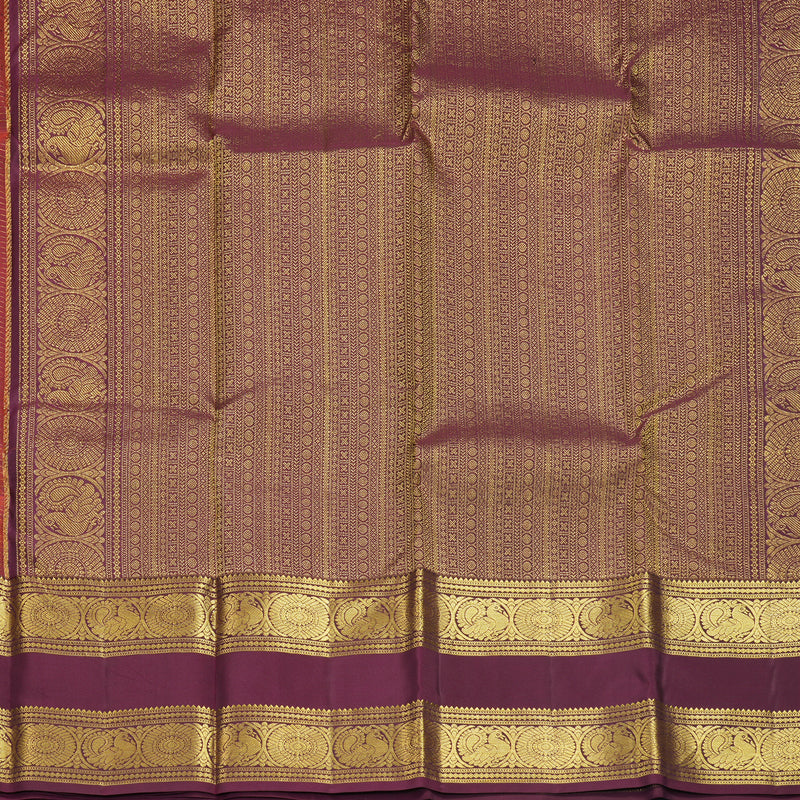 Hayagrivas Handloom Rust Orange Kanjivaram Silk Saree with Plum Purple Border KBF492F4-3