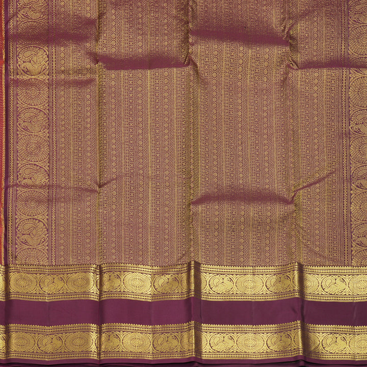 Hayagrivas Handloom Rust Orange Kanjivaram Silk Saree with Plum Purple Border KBF492F4-3