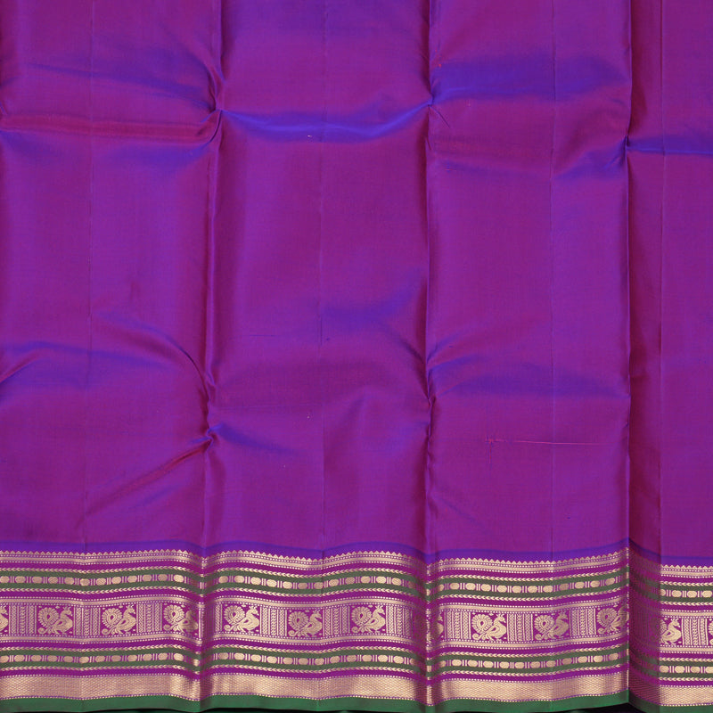 Hayagrivas Handloom Half-White Kanjivaram Silk Saree with Purple Border KBF492F5-1